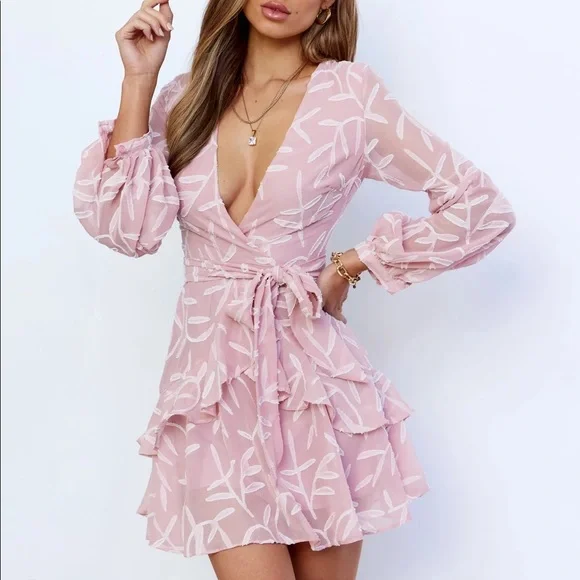 Hello Molly | Dresses | Hello Molly Pink Patterned Chiffon Dress | Poshmark